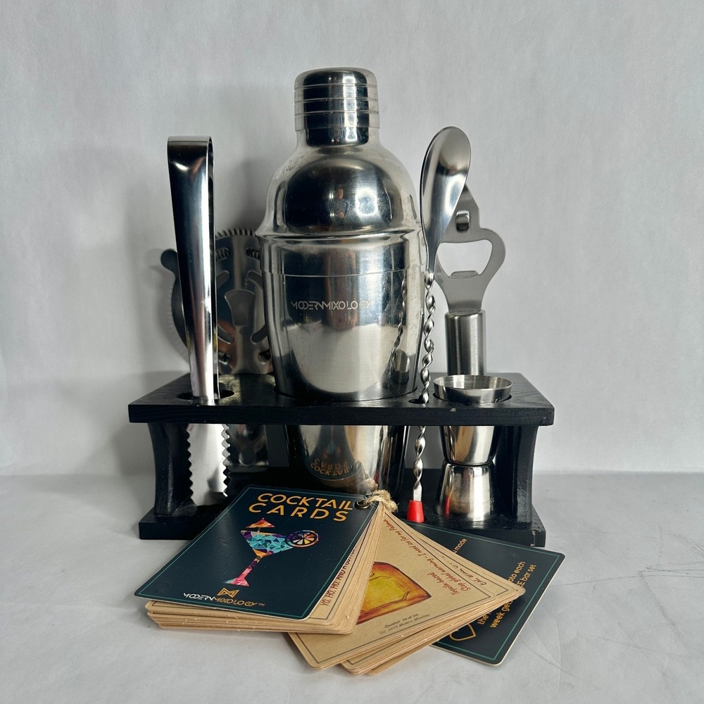 Modern Mixology Cocktail Shaker Set & Recipe Cards Bartender Kit Stainless Steel
